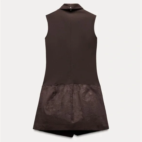 Zara Chocolate FAUX SUEDE PLAYSUIT DRESS NWT - Picture 2 of 8